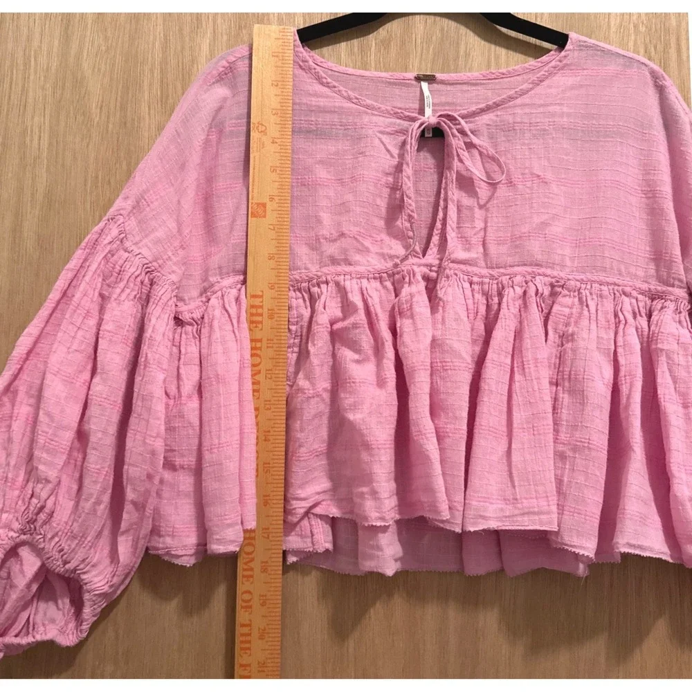 Free People Beaumont Mews Blouse Pink Size XS Balloon Sleeve Boho OB843137